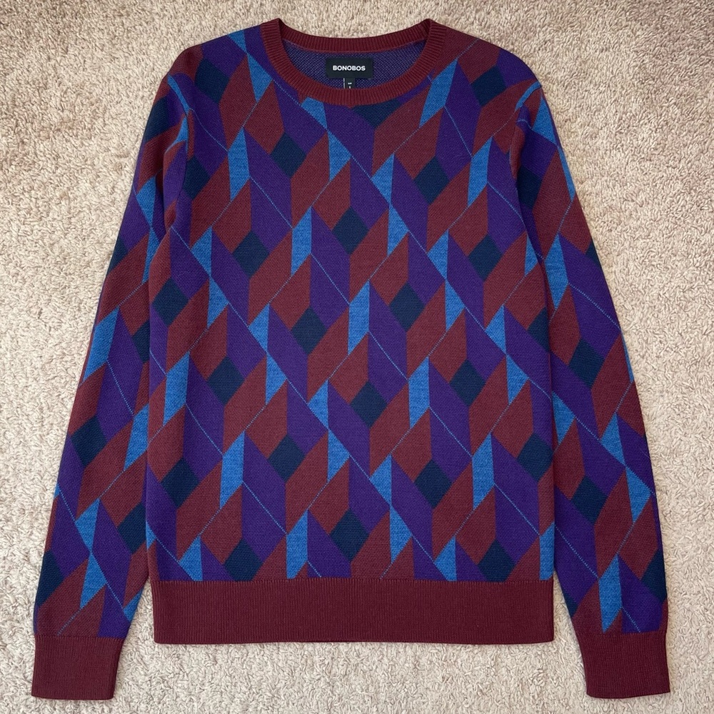 Bonobos Men’s Geometric Patterned Extra Fine Merino Wool Crewneck Sweater Small - Picture 13 of 15